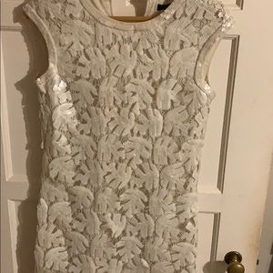 Palm leaf dress with monochrome cream sequins